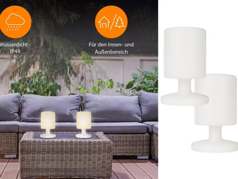2er SET kleine Akku LED Tischleuchten Outdoor, dimmbar Höhe 25,5cm