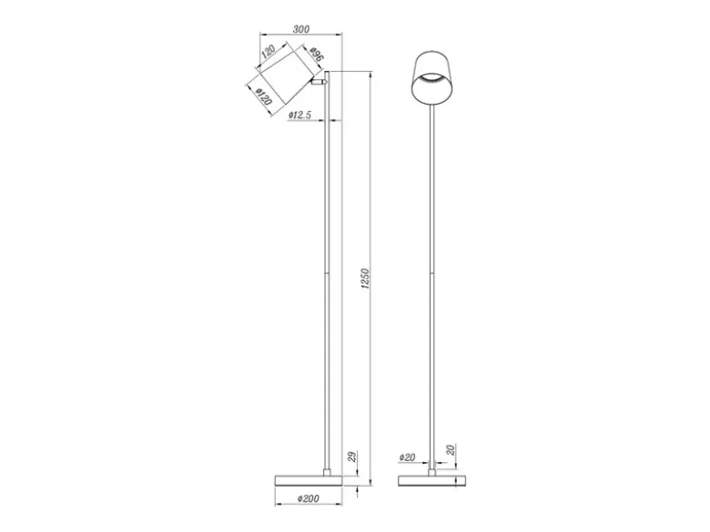 2er SET kleine Akku Stehlampen kabellos - dimmbar, Metall Schwarz, Höhe 125cm