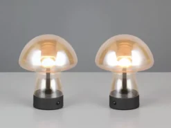 2er SET kleine Akku Tischleuchten aus Glas Bernsteinfarben, Höhe 18cm