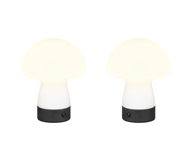 2er SET kleine Akku Tischleuchten aus Glas Weiß satiniert, Höhe 18cm