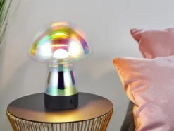 2er SET kleine Akku Tischleuchten aus irisierendem Glas, Höhe 18cm