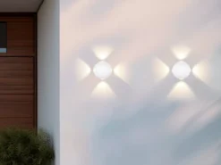 2er SET kleine LED Außenwandleuchten 4 flammig, Kugel in Weiß Ø 10cm
