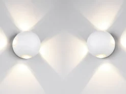 2er SET kleine LED Außenwandleuchten 4 flammig, Kugel in Weiß Ø 10cm