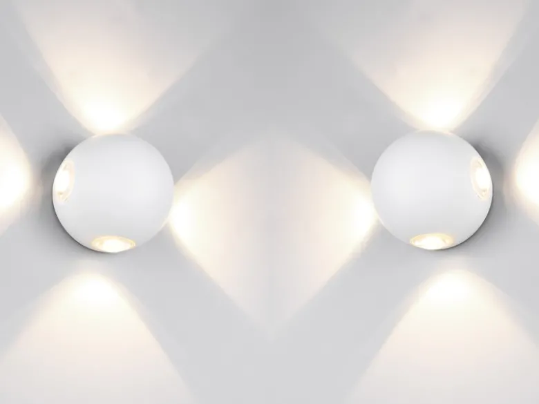 2er SET kleine LED Außenwandleuchten 4 flammig, Kugel in Weiß Ø 10cm