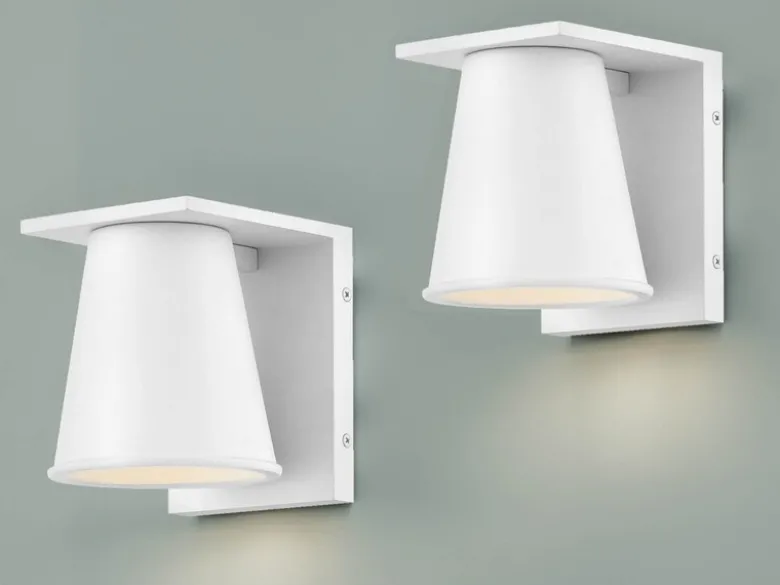 2er SET kleine LED Außenwandleuchten Weiß, Salzluft resistent Höhe 15,5cm