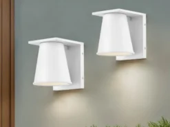 2er SET kleine LED Außenwandleuchten Weiß, Salzluft resistent Höhe 15,5cm