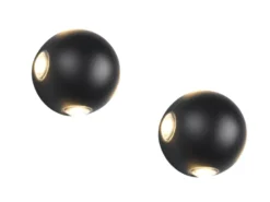2er SET kleine LED Außenwandleuchten 4 flammig, Kugel in Schwarz Ø 10cm