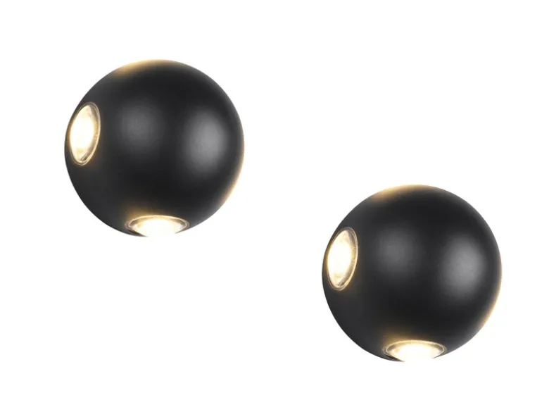 2er SET kleine LED Außenwandleuchten 4 flammig, Kugel in Schwarz Ø 10cm