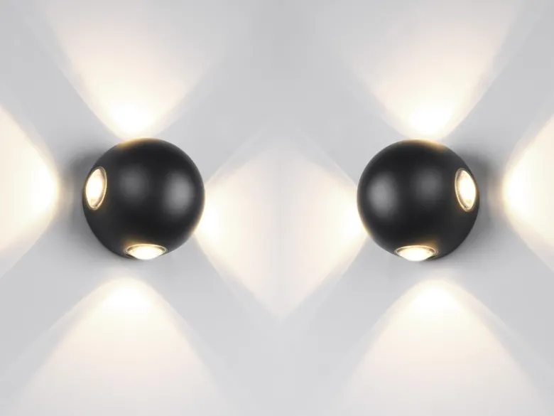 2er SET kleine LED Außenwandleuchten 4 flammig, Kugel in Schwarz Ø 10cm