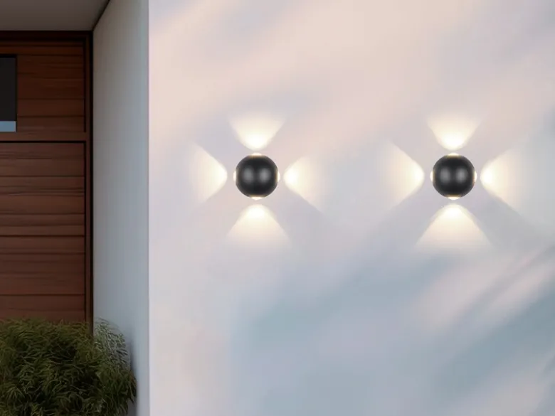 2er SET kleine LED Außenwandleuchten 4 flammig, Kugel in Schwarz Ø 10cm