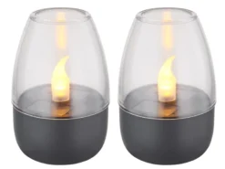 2er Set Kleine LED Deko Solar Windlichter mit Flammeneffekt, Höhe 9cm