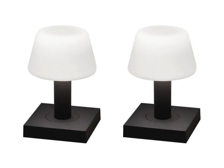2er Set kleine LED Outdoor Tischleuchten per USB aufladbar, Anthrazit H: 19cm