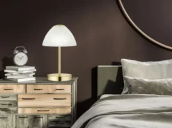 2-er SET kleine LED Tischlampen dimmbar, Messing mit Glasschirm Weiß, Höhe 24cm