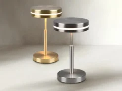 2-er Set kleine LED Tischleuchten rund, Silber, Höhe 25cm