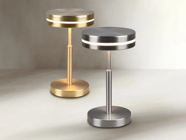 2-er Set kleine LED Tischleuchten rund, Silber, Höhe 25cm