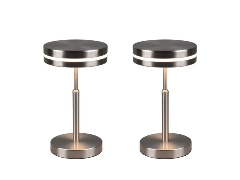 2-er Set kleine LED Tischleuchten rund, Silber, Höhe 25cm