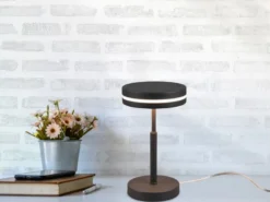 2-er Set kleine LED Tischleuchten rund, Anthrazit, Höhe 25cm