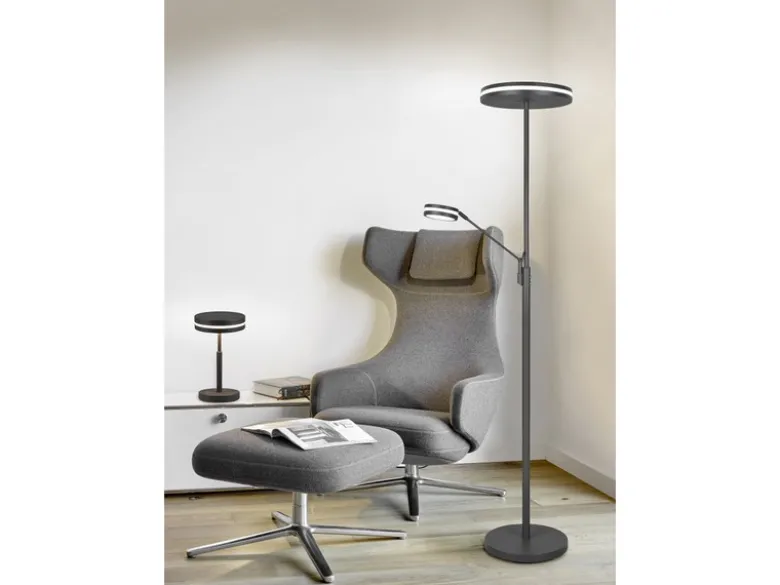 2-er Set kleine LED Tischleuchten rund, Anthrazit, Höhe 25cm