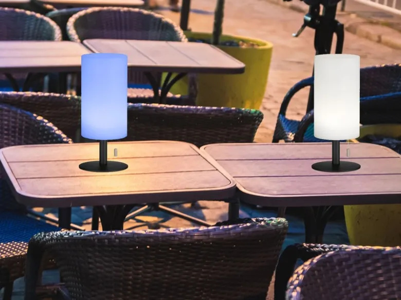 2er SET kleine Outdoor Akku Tischlampen 28cm ohne Kabel mit RGB Farbwechsel
