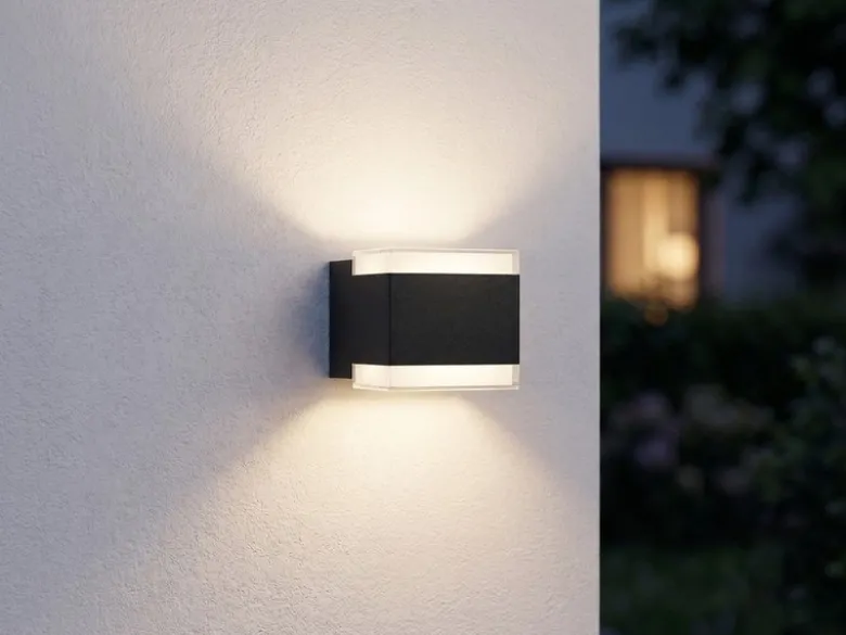 2er Set Kleine Up and Down LED Außenwandleuchten Aluminium Schwarz, 7,5x7cm
