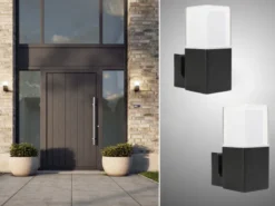 2er Set LED Außenwandleuchten aus Aluminium in Schwarz Up Light, Höhe 20cm