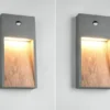 2er Set LED Außenwandleuchten Anthrazit & Holzoptik mit Bewegungsmelder, H 33cm