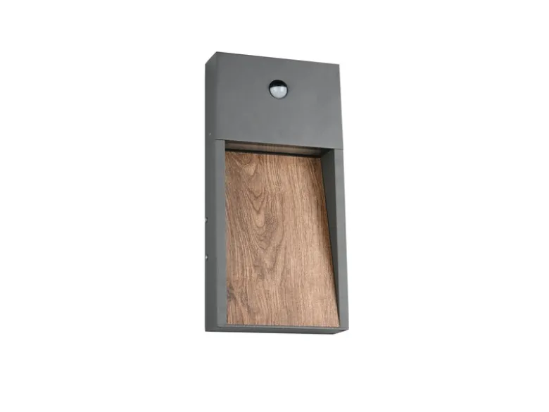 2er Set LED Außenwandleuchten Anthrazit & Holzoptik mit Bewegungsmelder, H 33cm