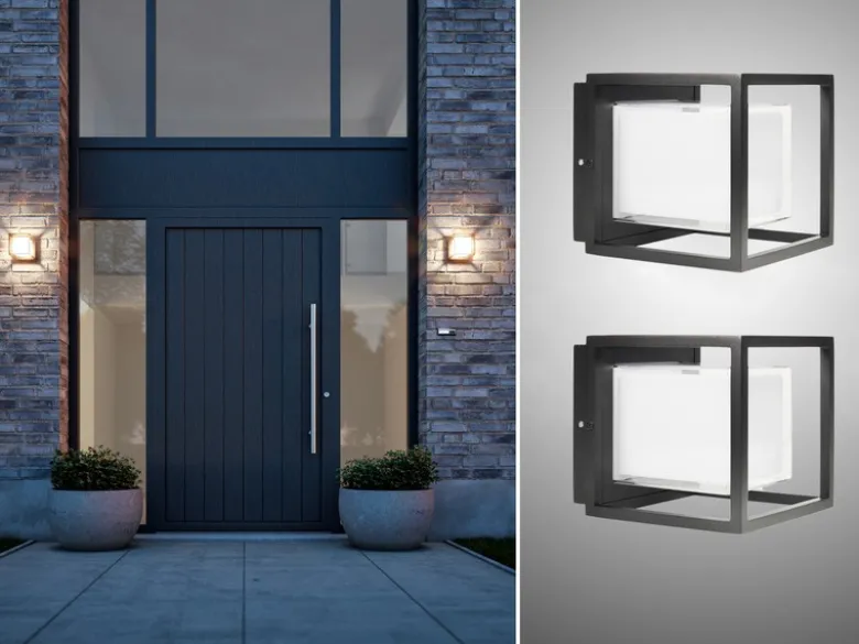 2er Set LED Außenwandleuchten aus Aluminium in Schwarz, 17x15cm