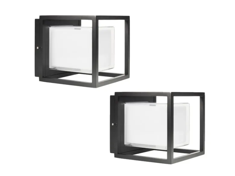 2er Set LED Außenwandleuchten aus Aluminium in Schwarz, 17x15cm