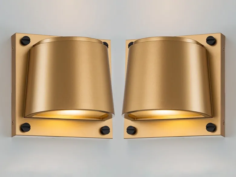 2er Set LED Außenwandleuchten Downlight Messingfarben, Höhe 16,5cm