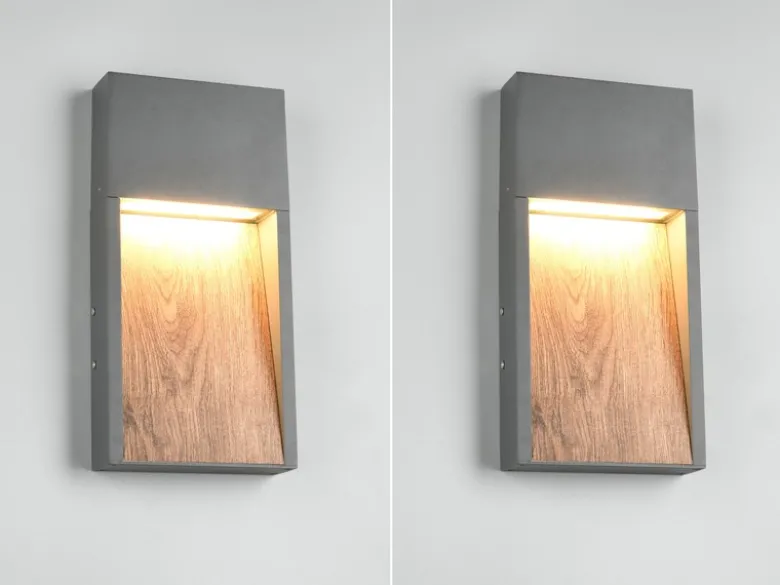 2er Set LED Außenwandleuchten in Anthrazit & Holzoptik, Höhe 33cm
