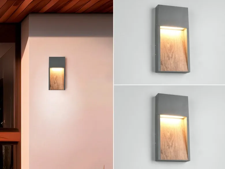 2er Set LED Außenwandleuchten in Anthrazit & Holzoptik, Höhe 33cm