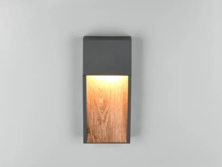 2er Set LED Außenwandleuchten in Anthrazit & Holzoptik, Höhe 33cm
