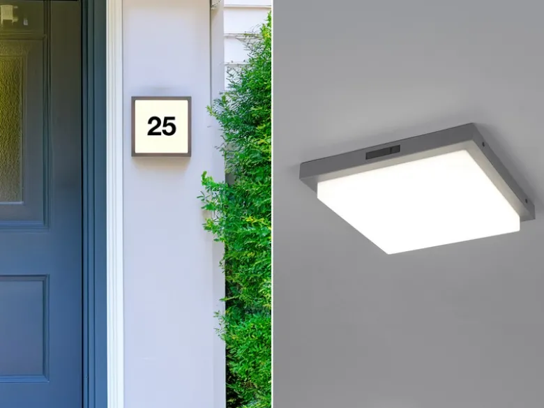 2er Set LED Außenwandleuchten mit Bewegungsmelder & Hausnummer 30 x 30cm