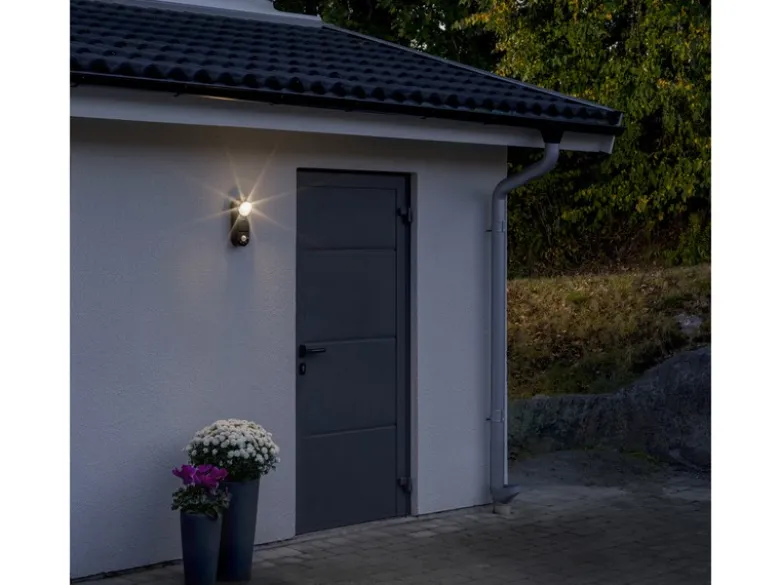2er-Set LED Außenwandleuchten mit Bewegungsmelder & Batterie, Schwarz H: 26cm