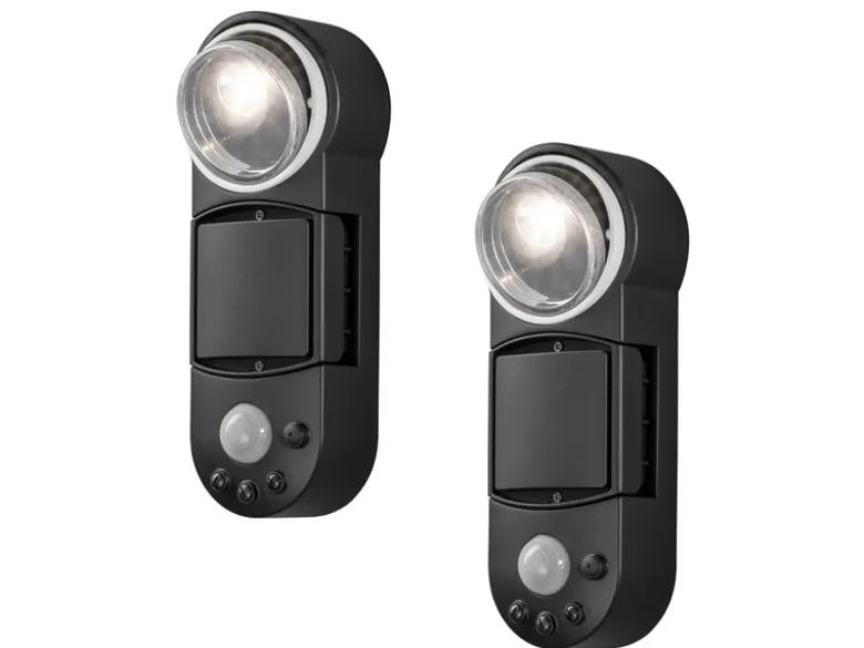 2er-Set LED Außenwandleuchten mit Bewegungsmelder & Batterie, Schwarz H: 26cm