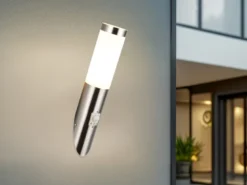2er Set LED Außenwandleuchten mit Bewegungsmelder Silber, Höhe 39cm