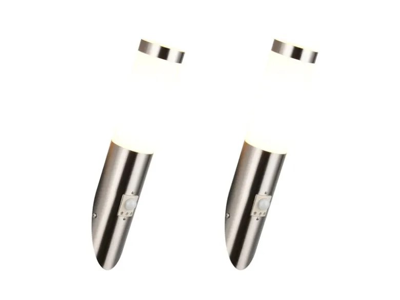 2er Set LED Außenwandleuchten mit Bewegungsmelder Silber, Höhe 39cm