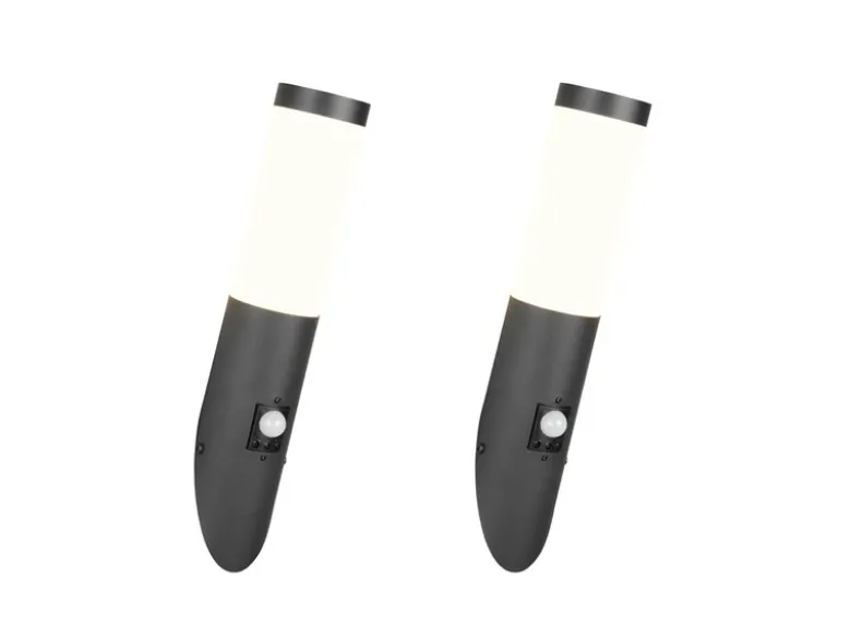 2er Set LED Außenwandleuchten mit Bewegungsmelder Schwarz, Höhe 39cm