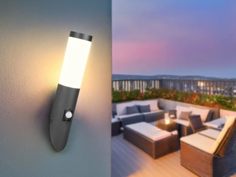 2er Set LED Außenwandleuchten mit Bewegungsmelder Schwarz, Höhe 39cm