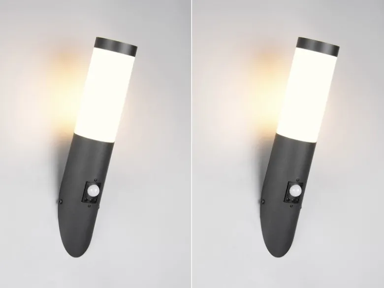 2er Set LED Außenwandleuchten mit Bewegungsmelder Schwarz, Höhe 39cm