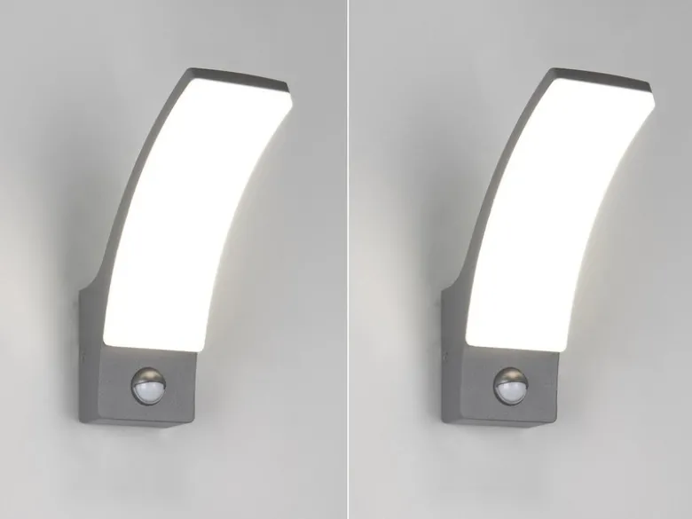 2er Set LED Außenwandleuchten mit Bewegungsmelder in Anthrazit, Höhe 22,5cm