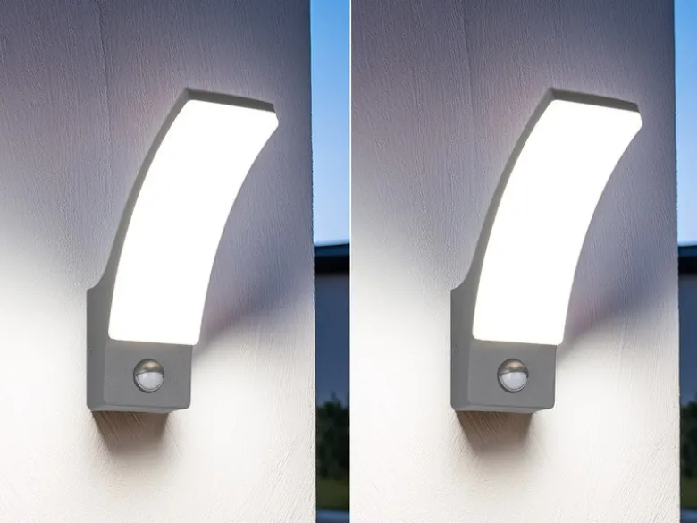 2er Set LED Außenwandleuchten mit Bewegungsmelder in Anthrazit, Höhe 22,5cm