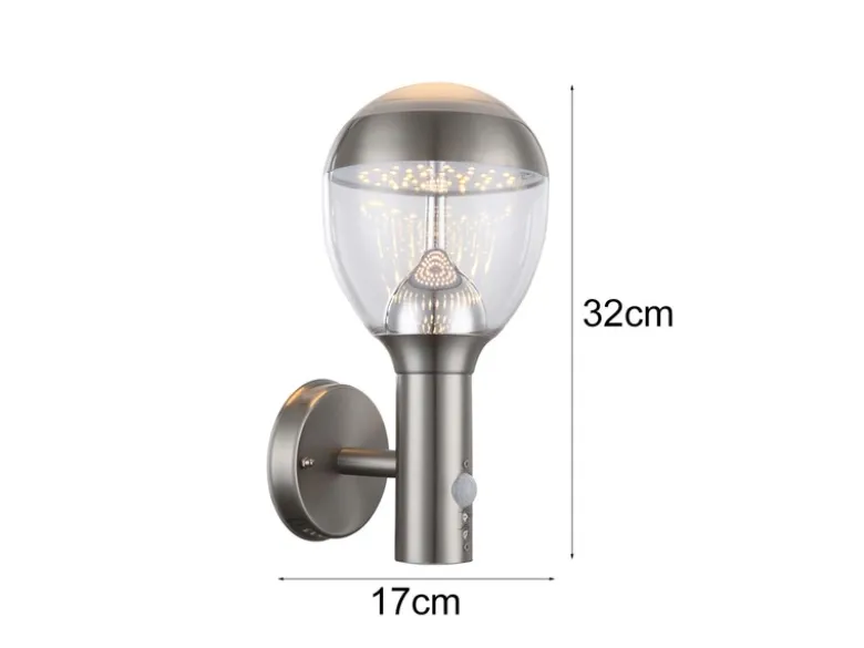 2er Set LED Außenwandleuchten mit Bewegungsmelder in Silber, Höhe 32cm