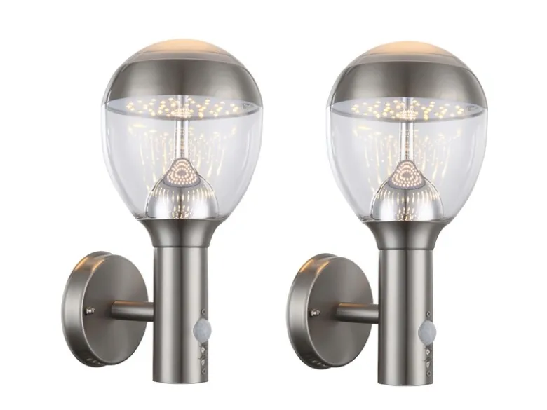 2er Set LED Außenwandleuchten mit Bewegungsmelder in Silber, Höhe 32cm