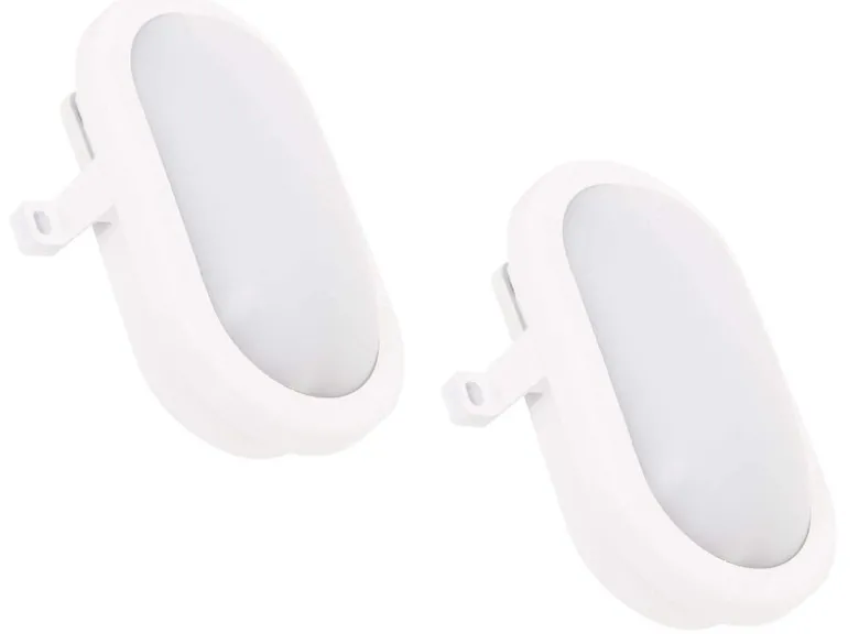 2er Set LED Außenwandleuchten oval weiß mit Bewegungsmelder, Kellerlampen