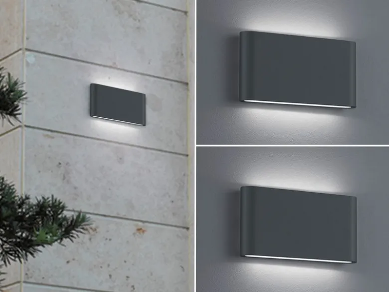 2er SET LED Außenwandleuchten Up and Down Light Anthrazit, Breite 17,5cm