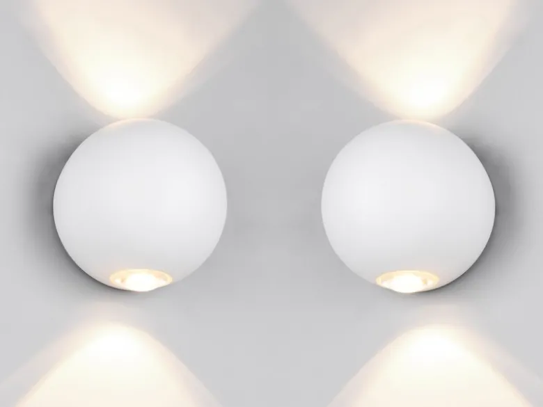 2er Set LED Außenwandleuchten Up and Down, Kugel in Weiß Ø 10cm