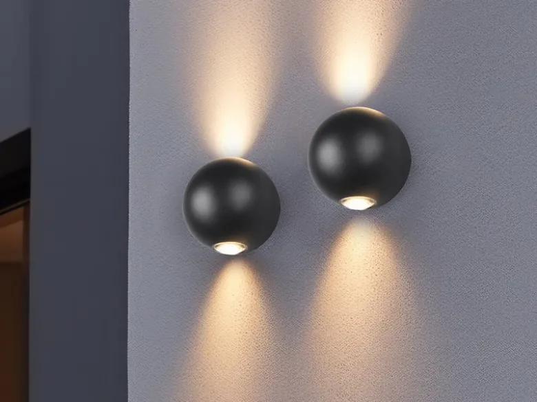 2er Set LED Außenwandleuchten Up and Down, Kugel in Schwarz Ø 10cm