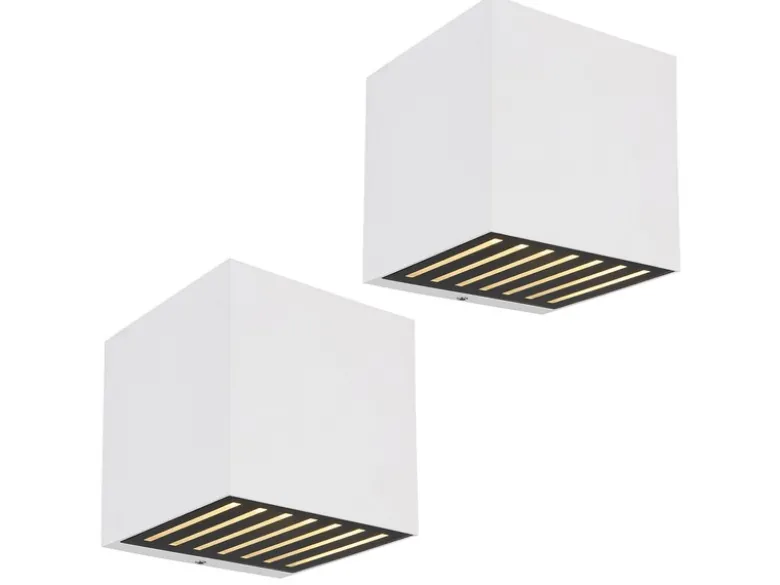 2er Set LED Außenwandleuchten Würfel aus Aluminium in Weiß, 10x10cm
